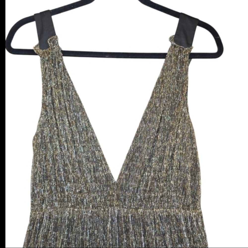 Hutch Metallic Bronze Black Maxi Dress V-Neck Sleeveless Tiered Skirt Size 4 - Picture 6 of 15